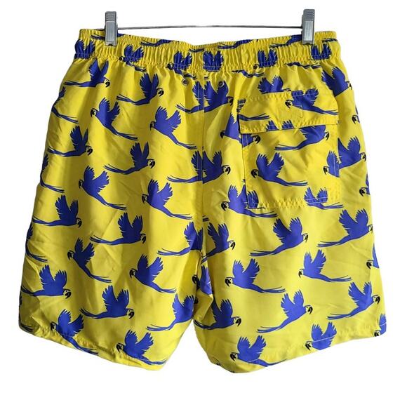 TOM & TEDDY Yellow & Blue Flying Parrots UPF 50+ Quick Dry Swim Shorts Medium - Picture 2 of 11